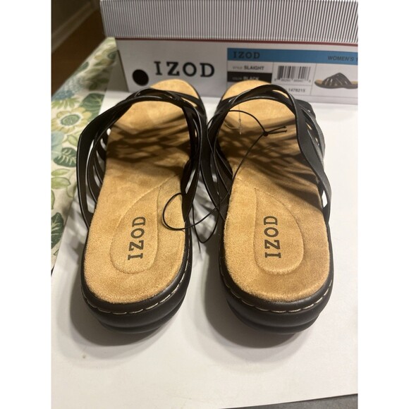 Izod Slaight Strappy Crisscross Strap Slip On Sandals Black Sz 10 NIB - Picture 10 of 16